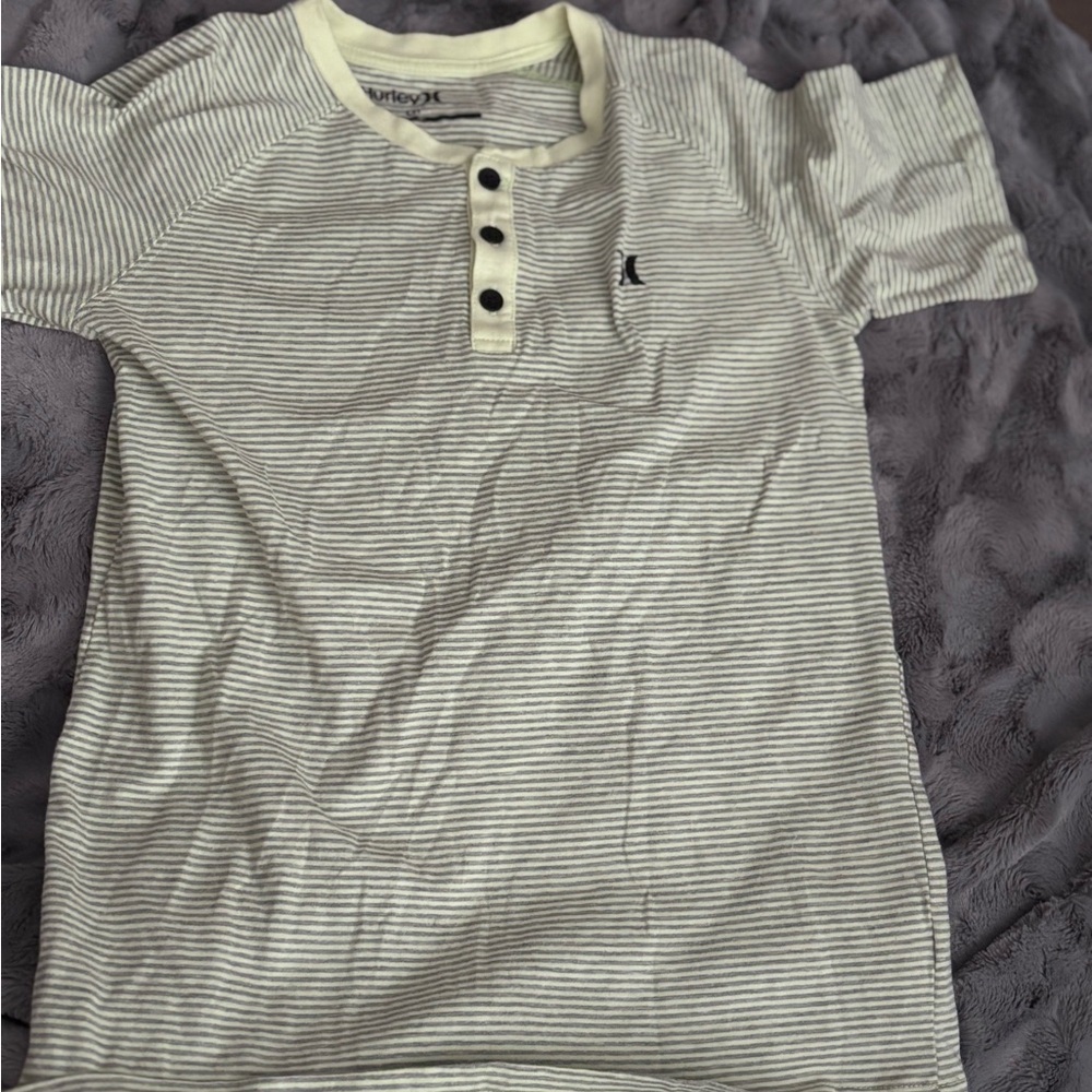 Hurley Kids Striped Cream and Gray Button Down Shirt